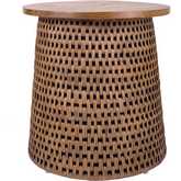 Kamari Side End Table in Rattan & Canary Brown Black Washed Wood